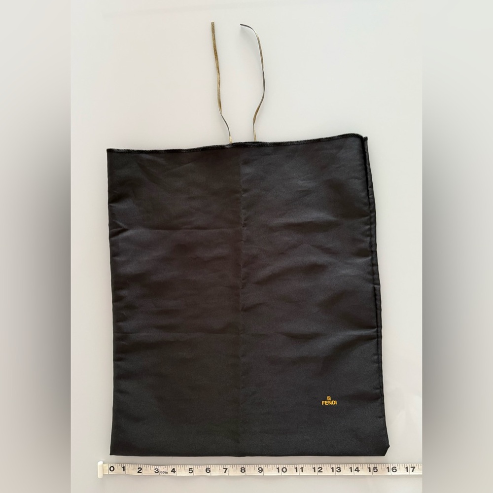 Authentic FENDI Black Dust Cover Bag Pouch 18x16” Gold Logo Built-in Leather Tie